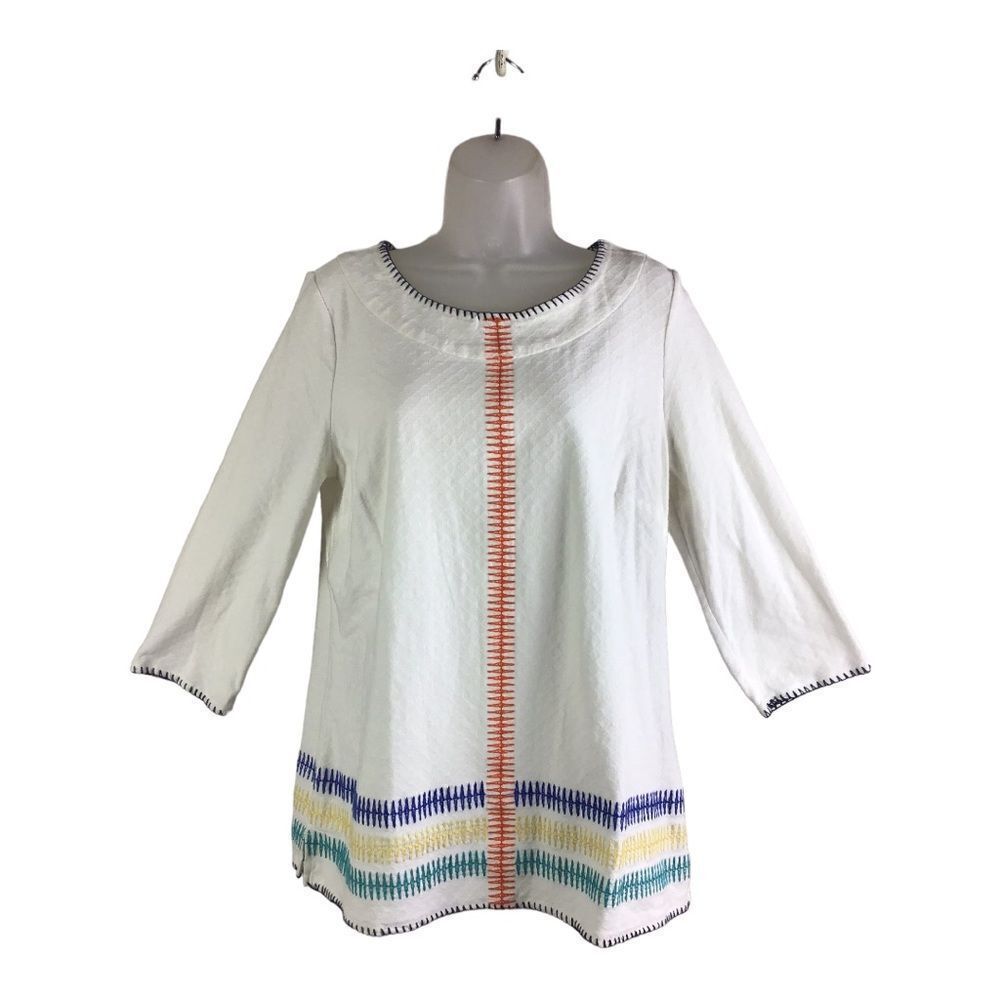 Soft Surroundings White Primary Color Embroidered Stitch Tunic Size Small